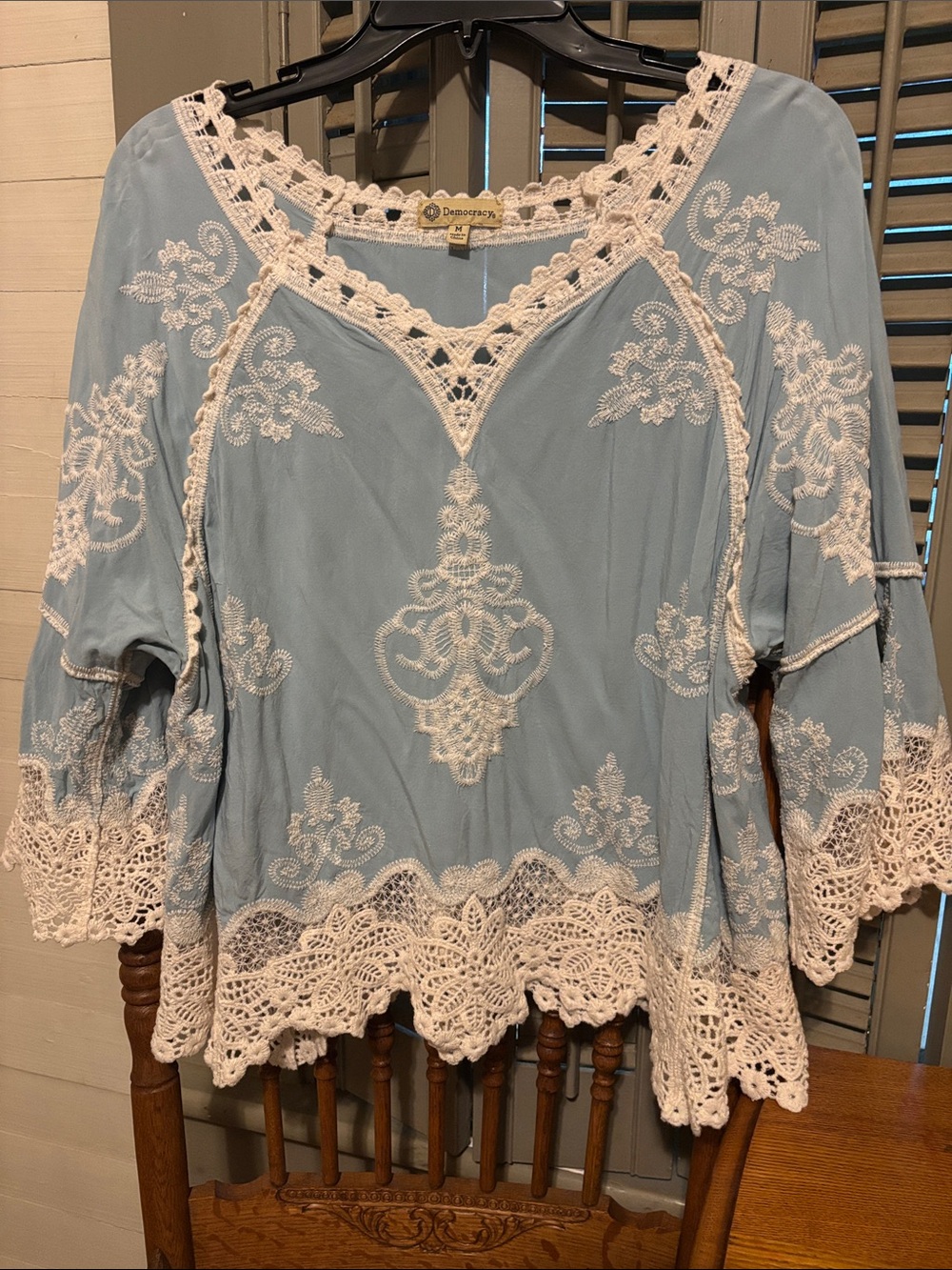 Democracy Light Blue Tunic with White Crochet Detail